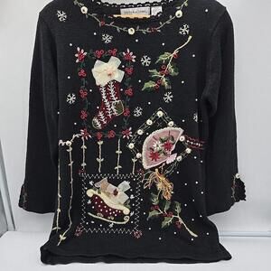 Victoria Jones Fall VTG Embroidered Ugly Christmas Sweater Beaded‎ Woman S